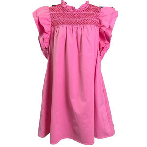 Crosby by Mollie Burch Carson Mini Dress Womens M Pink Coquette Smocked Ruffle